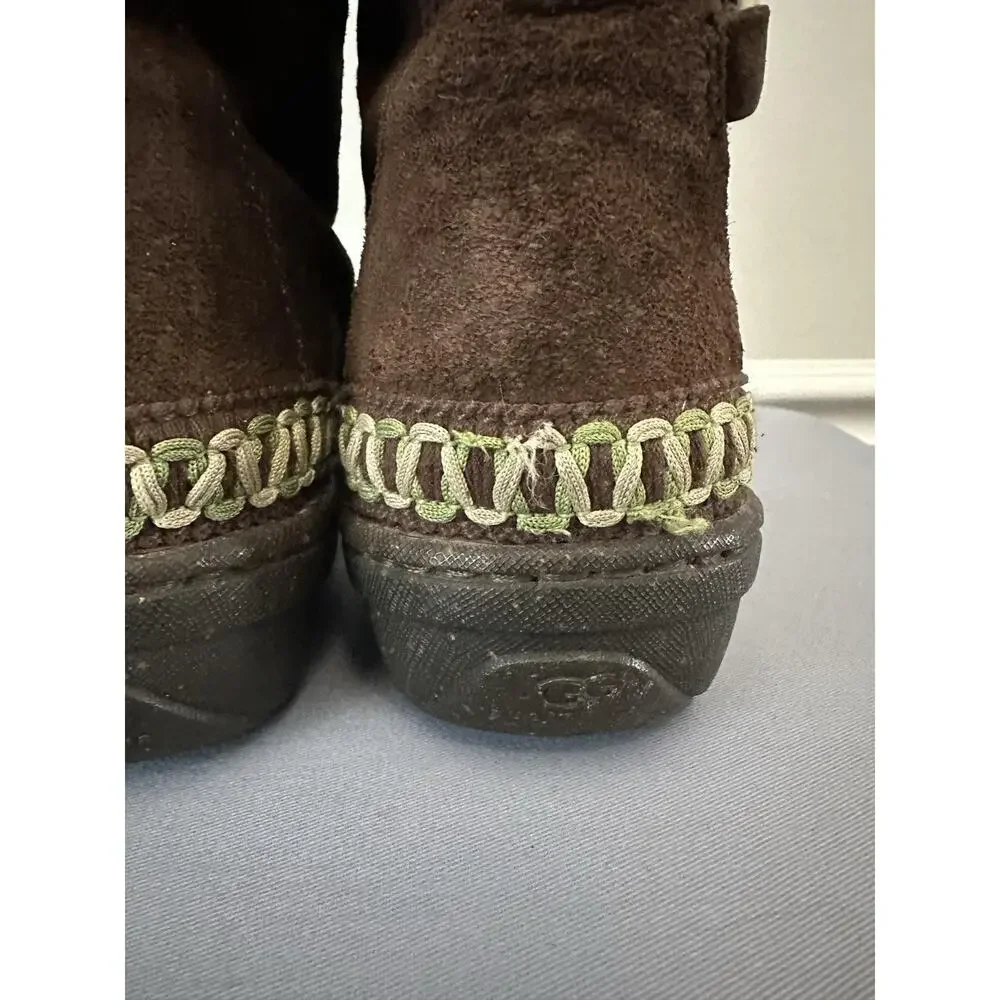 UGG Shearling Boots Kona Womens Size 9 Brown Suede Mid Calf Toggle Sheepskin